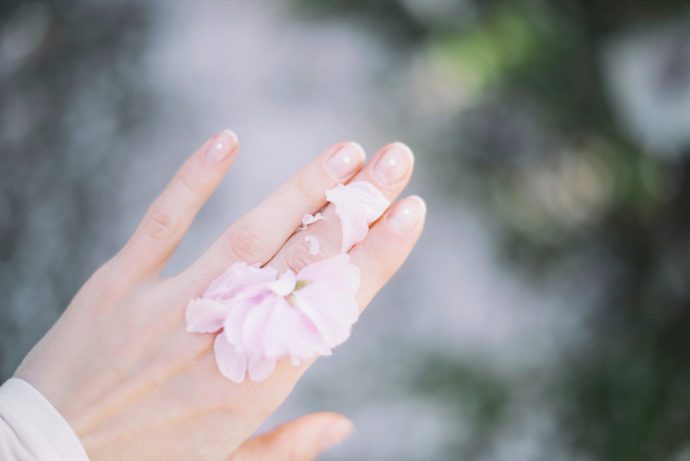 花を手の甲に乗せている写真