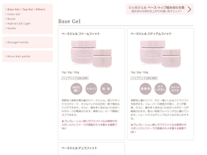 リッカジェルの公式サイトのスクリーンショット