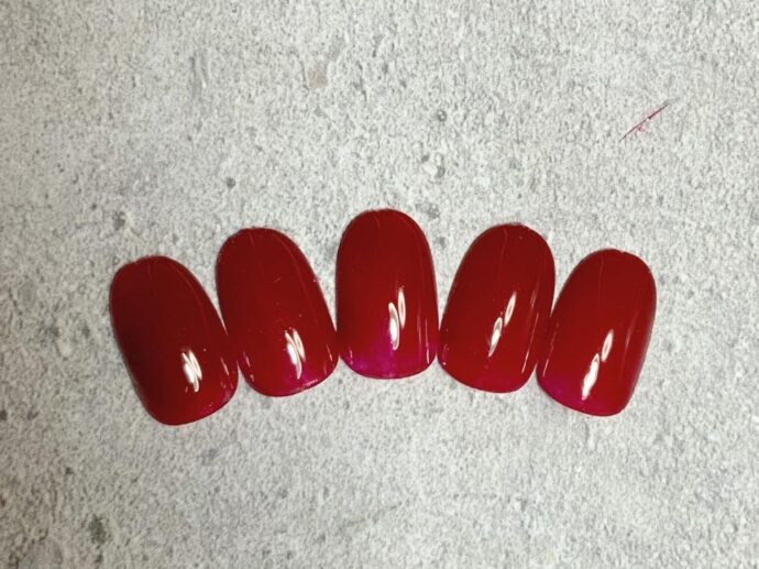 シンプルなボルドーのワンカラーネイルが施されたネイルチップ