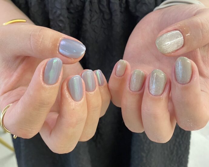 オーロラとマグネットのワンカラーネイル