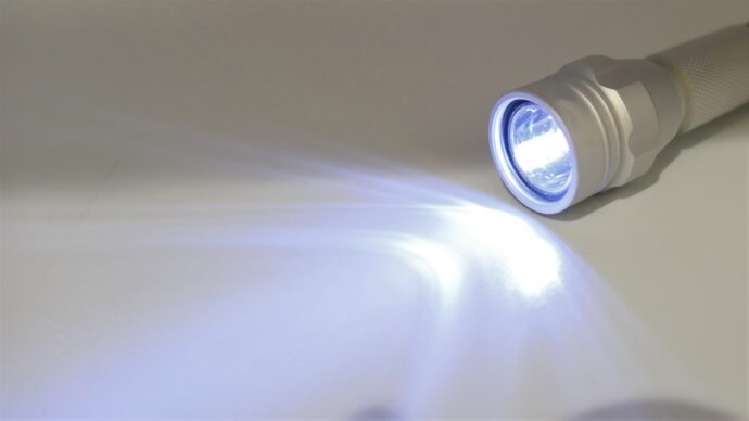 LED懐中電灯が点いている様子